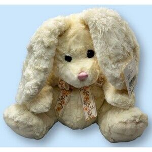 Vtg Easter Bunny Plush Rabbit Plush Stuffed 80's Cream Sesil Co Korea Ribbon 16"